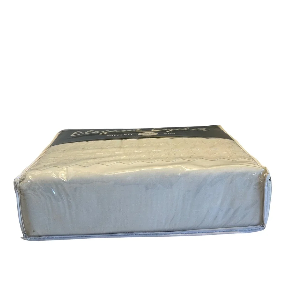 Vintage Madison Elegant‎ Eyelet King Sheet Set NIP NOS Percale 180TC Bedding
